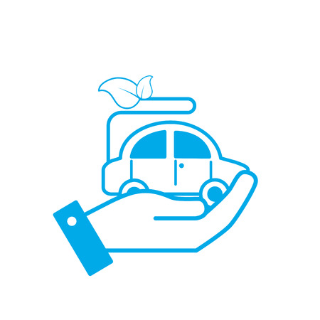 silhouette hand with ecologycal car with leaves to environment care vector illustrationのイラスト素材