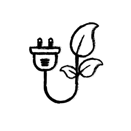 figure ecology power cable with natural leaves vector illustrationのイラスト素材