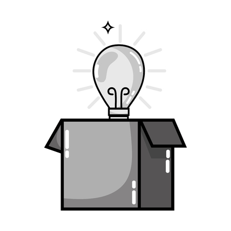 grayscale box package open with bulb ideaのイラスト素材
