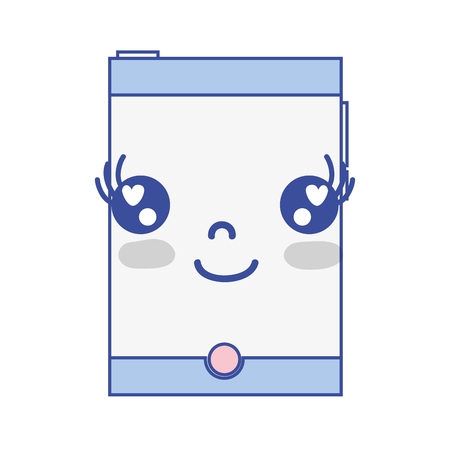grayscale kawaii cute happy smartphone technology vector illustrationのイラスト素材