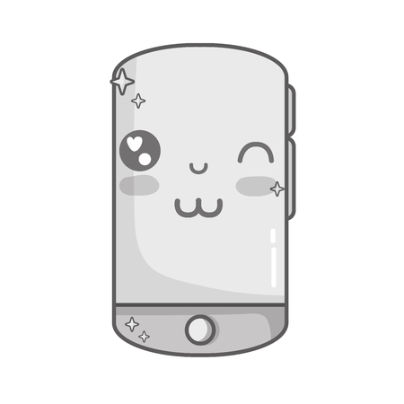 Grayscale kawaii cute funny smartphone technologyのイラスト素材