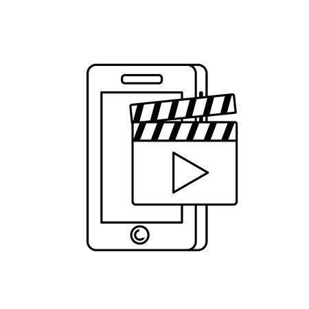 line smartphone technology with clapperboard video vector illustrationのイラスト素材