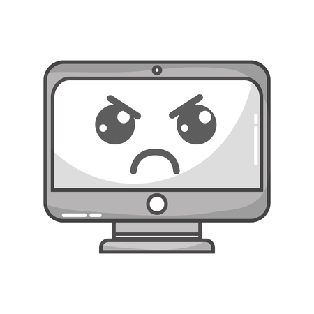 grayscale cute angry screen monitorのイラスト素材