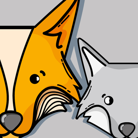 cute fox and wolf animal of nature faunaのイラスト素材