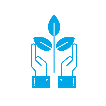 silhouette ecology plant with leaves and hands upのイラスト素材