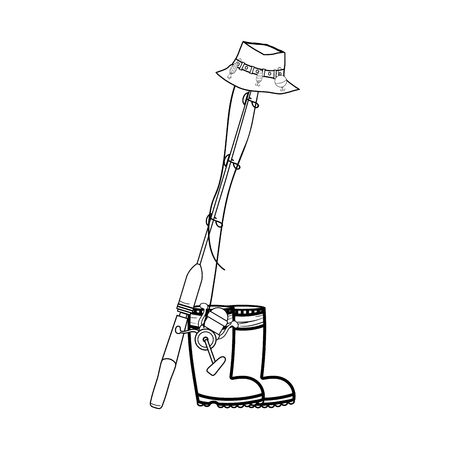 line fishing tool with boots and sincast with hatのイラスト素材