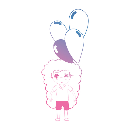 line girl with hairstyle and balloons in the hand vector illustrationのイラスト素材