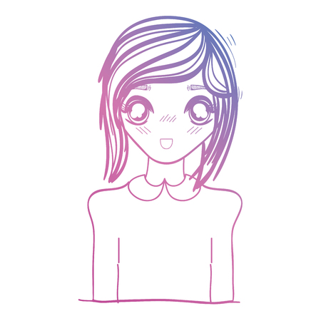line beauty anime girl with hairstyle and blouse vector illustrationのイラスト素材