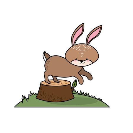 cute rabbit animal in bole wood tree vector illustrationのイラスト素材