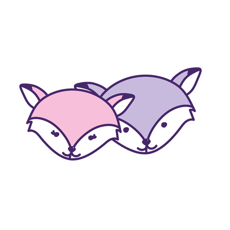 cute fox head animal couple together vector illustrationのイラスト素材