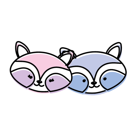 cute raccoon head animal couple together vector illustrationのイラスト素材
