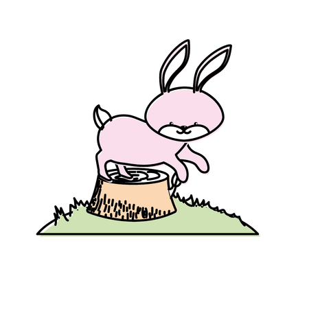 cute rabbit animal in bole wood tree vector illustrationのイラスト素材