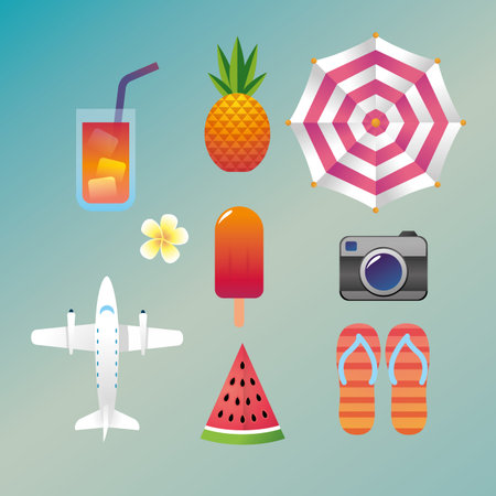 set summer vacation and tropical activities vector illustrationのイラスト素材