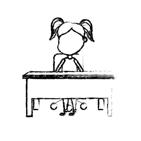figure girl student sitting in the wood desk vector illustrationのイラスト素材