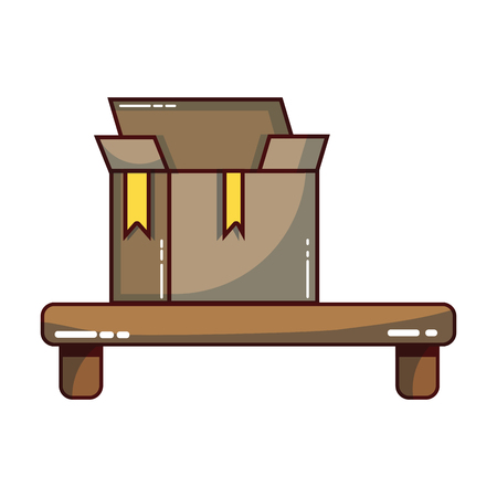 open box package with wood shelf vector illustrationのイラスト素材