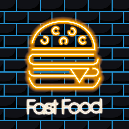 hamburger fast food neon icon decoration vector illustrationのイラスト素材