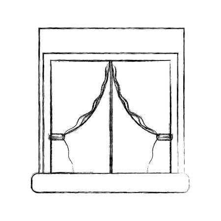 figure house window clean with curtains design vector illustrationのイラスト素材