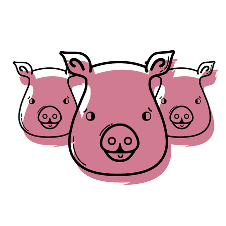 color cute pigs heads wilds animals vector illustrationのイラスト素材