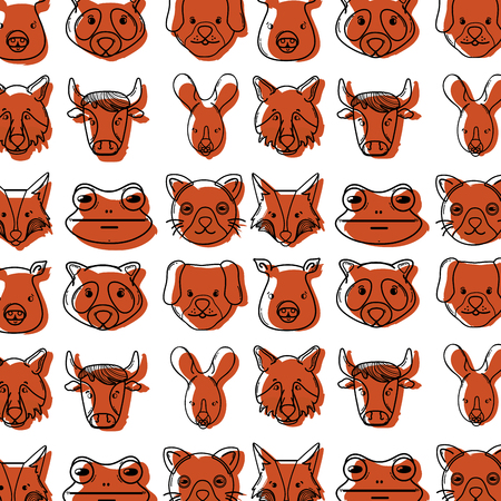 color cute heads wilds animals background vector illustrationのイラスト素材