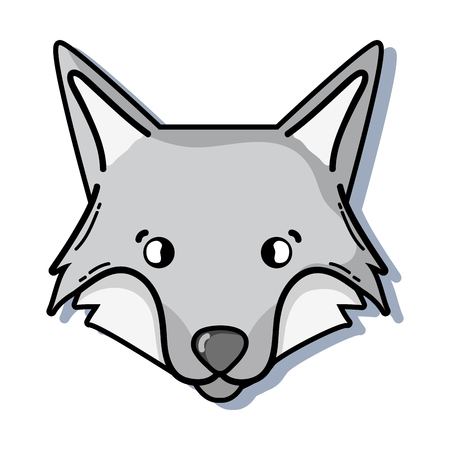 grayscale cute fox head wild animal vector illustrationのイラスト素材