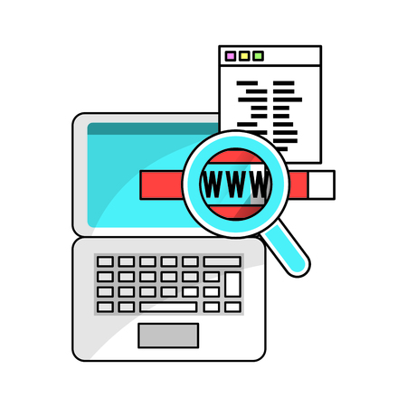 Lupe and laptop of seo search and engine theme Isolated design Vector illustrationのイラスト素材