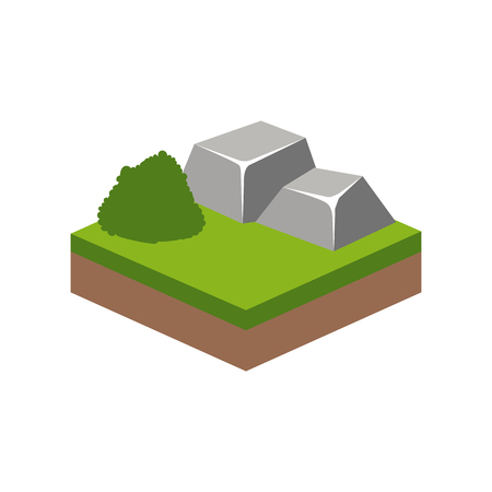 Isometric bush and stone designのイラスト素材