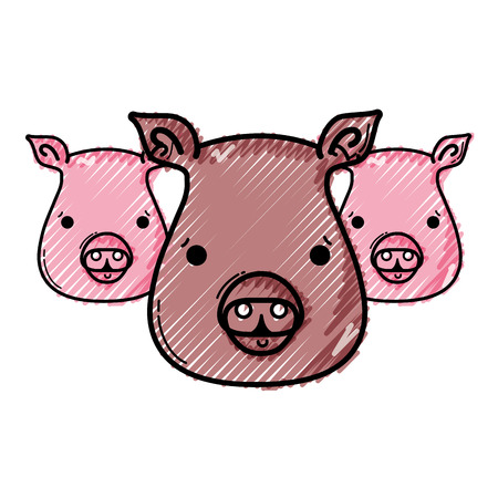 grated cute pigs heads wilds animalsのイラスト素材