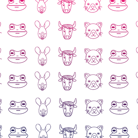 line cute heads wilds animals backgroundのイラスト素材