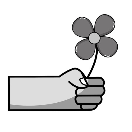 grayscale hand with natural flower and petals design vector illustrationのイラスト素材
