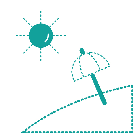 dotted shape island with sun weather and umbrella open vector illustrationのイラスト素材