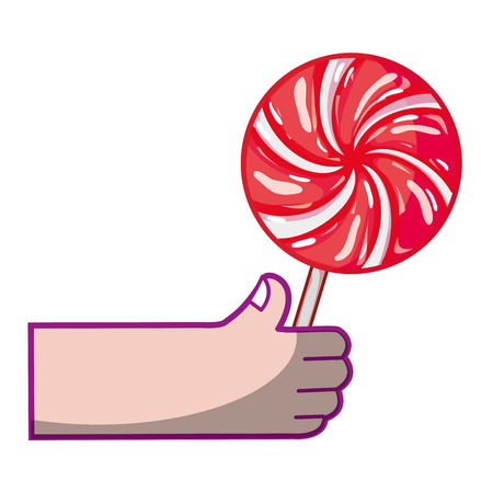 hand with candy sweet dessert sugar vector illustrationのイラスト素材