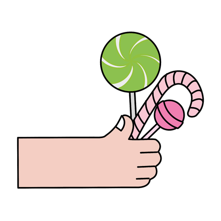 hand with candies sweet dessert sugar vector illustrationのイラスト素材