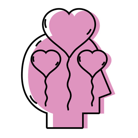 Silhouette man with hearts balloon design inside vector illustrationのイラスト素材