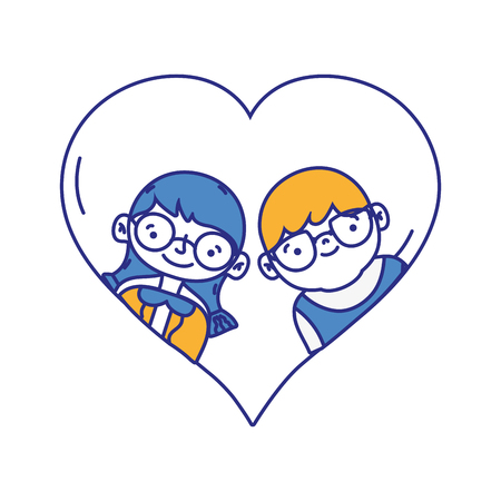 Boy and girl with glasses inside heart design vector illustrationのイラスト素材