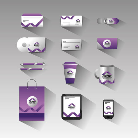 set company stationary template with business documentsのイラスト素材