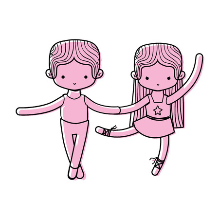 color couple practice ballet with professional clothes vector illustrationのイラスト素材