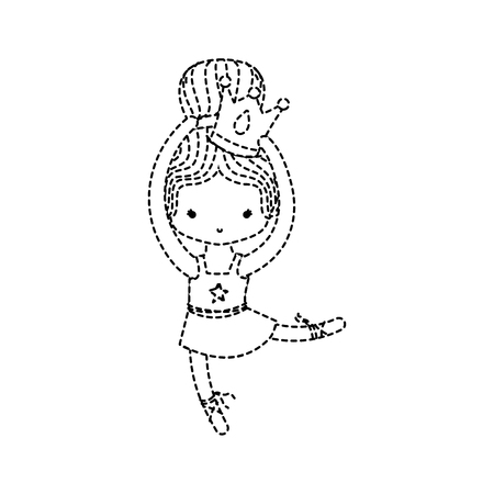 dotted shape girl dancing ballet with crown decoration and bun hair vector illustrationのイラスト素材