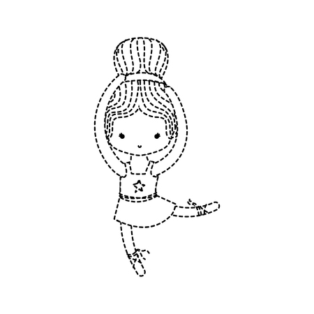 dotted shape girl dancing ballet with hair bun vector illustrationのイラスト素材