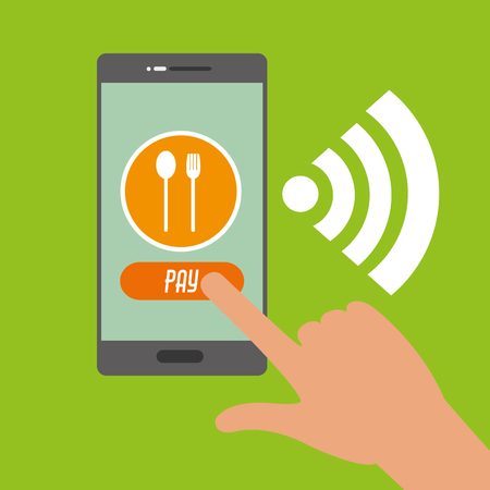smartphone in the hand to shopping online and nfc paymentのイラスト素材