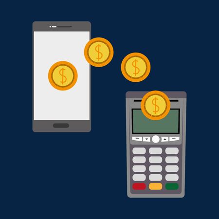 Dataphone nfc payment wih coins and smartphone technologyのイラスト素材