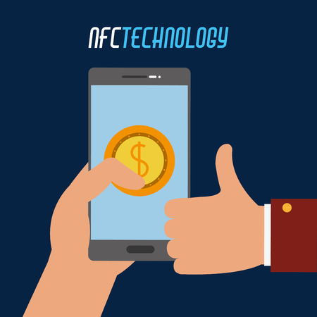 Smartphone with coin transaction in the handのイラスト素材