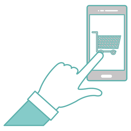 Smartphone and cart of shopping commerce and market theme Isolated design Vector illustrationのイラスト素材