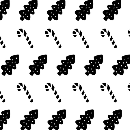 Contour cookie and sweet walking stick background in black and white illustration.のイラスト素材