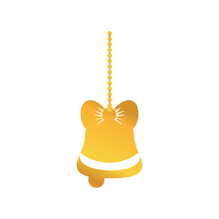 gold bell with ribbon bow hanging to merry christmas vector illustrationのイラスト素材