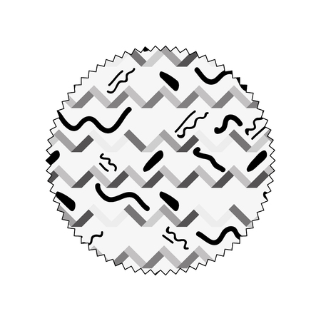 Grayscale circle with memphis graphic figures background vector illustrationのイラスト素材