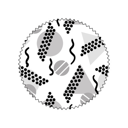 Grayscale circle with memphis geometric figures background vector illustrationのイラスト素材