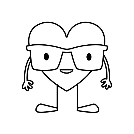 line nice heart with glasses and arms vector illustrationのイラスト素材