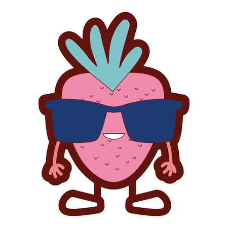 A full color smile strawberry kawaii with sunglasses and arms vector illustrationのイラスト素材