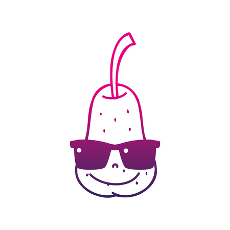 Colorful silhouette happy pear fruit with sunglasses cartoon illustration.のイラスト素材