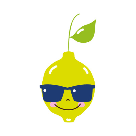 colorful happy lemon fruit with sunglasses  vector illustrationのイラスト素材